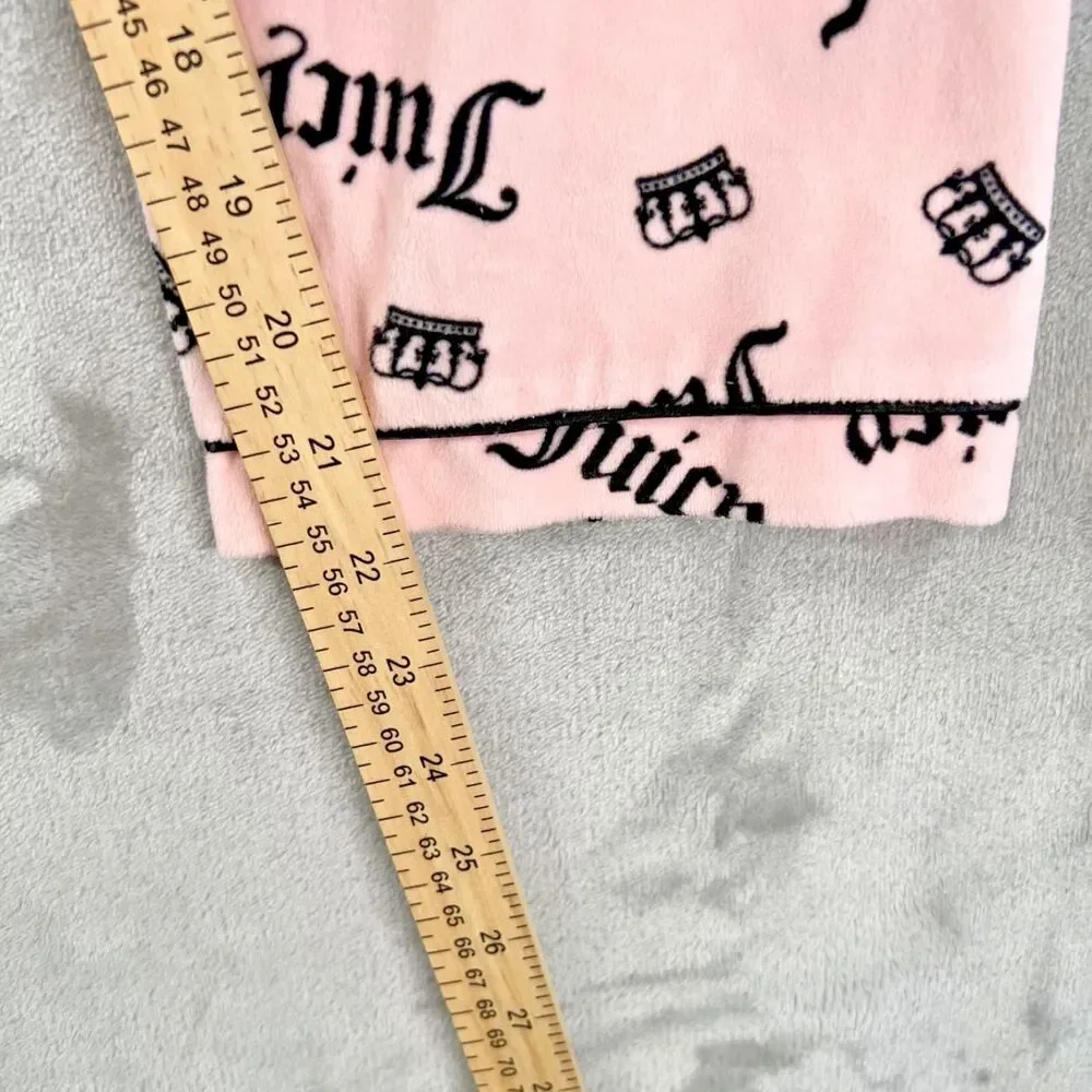 Juicy Couture Girls 7/8 Pink Logo Pajama Pants Crown Print Sleepwear Bottoms